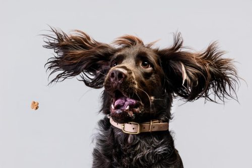 Chien et croquettes photos studio
